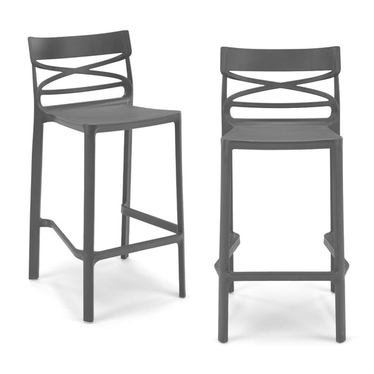 Set 2 Sgabelli Grigio Metal in polipropilene FLOW con poggiapiedi H65, MADE IN ITALY, resistente ai raggi UV, design moderno, ideale per sala da pranzo, cucina, bar, ristoranti o giardino