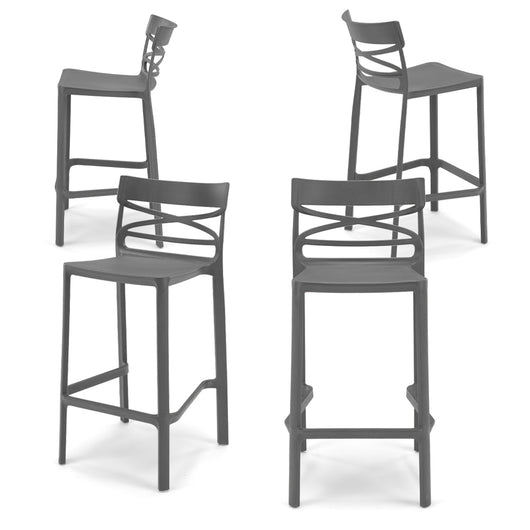 Set 4 Sgabelli Grigio Metal in polipropilene FLOW con poggiapiedi H65, MADE IN ITALY, resistente ai raggi UV, design moderno, ideale per sala da pranzo, cucina, bar, ristoranti o giardino