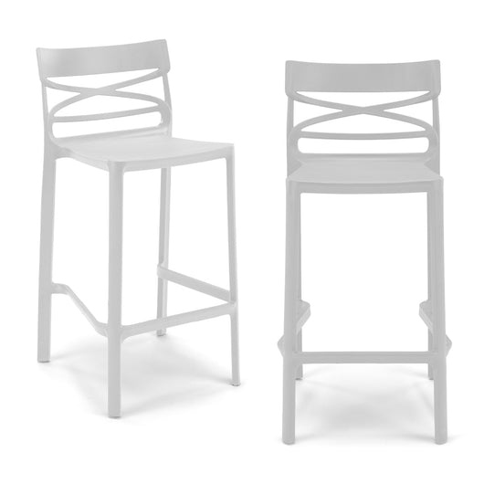 Set 2 Sgabelli Bianchi in polipropilene FLOW con poggiapiedi H65, MADE IN ITALY, resistente ai raggi UV, design moderno, ideale per sala da pranzo, cucina, bar, ristoranti o giardino