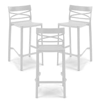 Set 3 Sgabelli Bianchi in polipropilene FLOW con poggiapiedi H65, MADE IN ITALY, resistente ai raggi UV, design moderno, ideale per sala da pranzo, cucina, bar, ristoranti o giardino