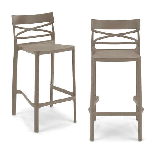 Set 2 sgabelli in polipropilene FLOW altezza seduta 65cm, impilabile, idrorepellente, resistente ai raggi UV, design moderno e innovativo, ideale per la cucina, la veranda o giardino colore Tortora