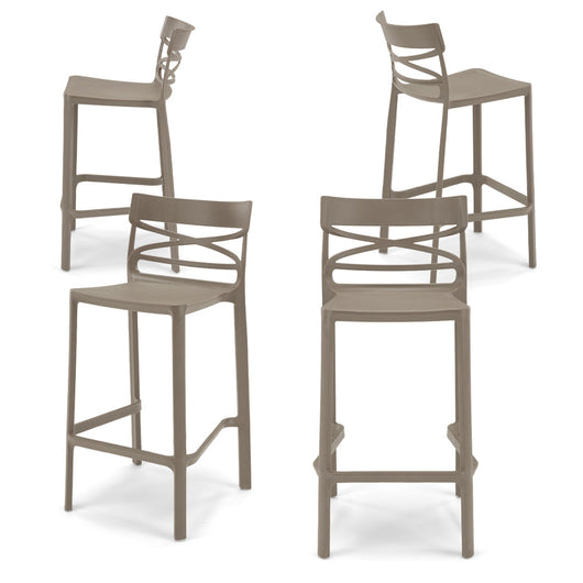 Set 4 sgabelli in polipropilene FLOW altezza seduta 65cm, impilabile, idrorepellente, resistente ai raggi UV, design moderno e innovativo, ideale per la cucina, la veranda o giardino colore Tortora