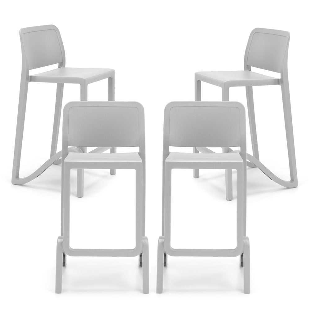 Set 4 sgabelli in polipropilene GIANO altezza seduta 75cm, impilabile, idrorepellente, resistente ai raggi UV, design moderno e innovativo, ideale per la cucina, la veranda o giardino colore Bianco