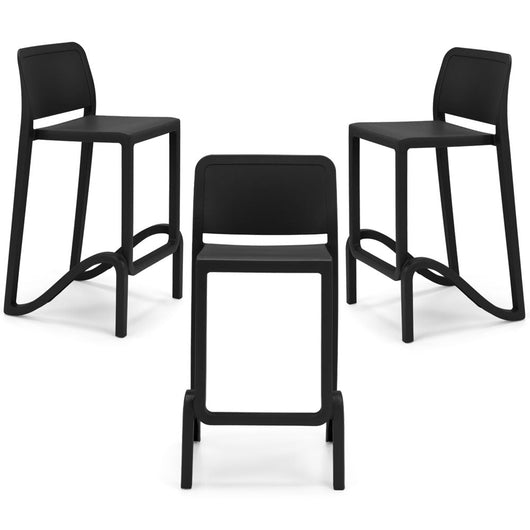 Set 3 sgabelli in polipropilene GIANO altezza seduta 75cm, impilabile, idrorepellente, resistente ai raggi UV, design moderno e innovativo, ideale per la cucina, la veranda o giardino colore Ghisa