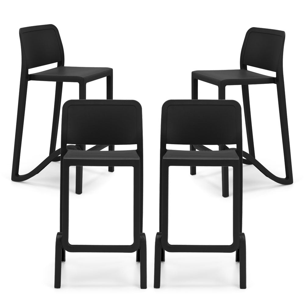 Set 4 sgabelli in polipropilene GIANO altezza seduta 65cm, impilabile, idrorepellente, resistente ai raggi UV, design moderno e innovativo, ideale per la cucina, la veranda o giardino colore Ghisa