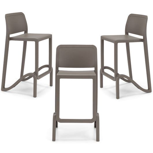 Set 3 sgabelli in polipropilene GIANO altezza seduta 75cm, impilabile, idrorepellente, resistente ai raggi UV, design moderno e innovativo, ideale per la cucina, la veranda o giardino colore Tortora