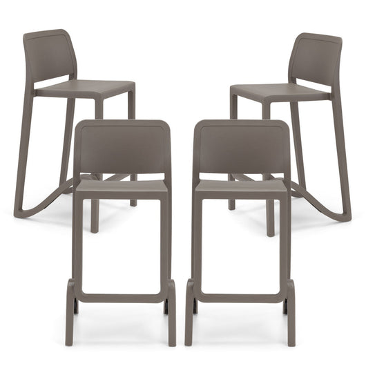 Set 4 sgabelli in polipropilene GIANO altezza seduta 65cm, impilabile, idrorepellente, resistente ai raggi UV, design moderno e innovativo, ideale per la cucina, la veranda o giardino colore Tortora