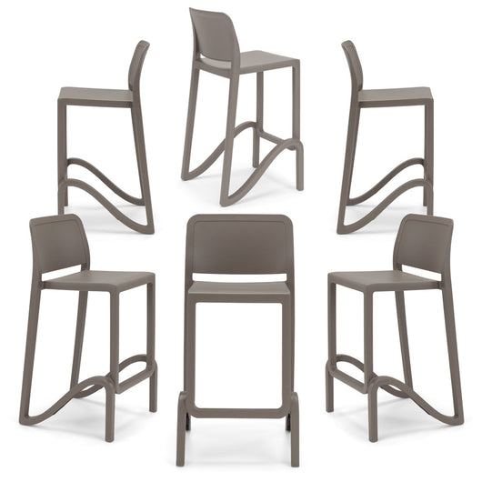 Set 6 sgabelli in polipropilene GIANO altezza seduta 75cm, impilabile, idrorepellente, resistente ai raggi UV, design moderno e innovativo, ideale per la cucina, la veranda o giardino colore Tortora
