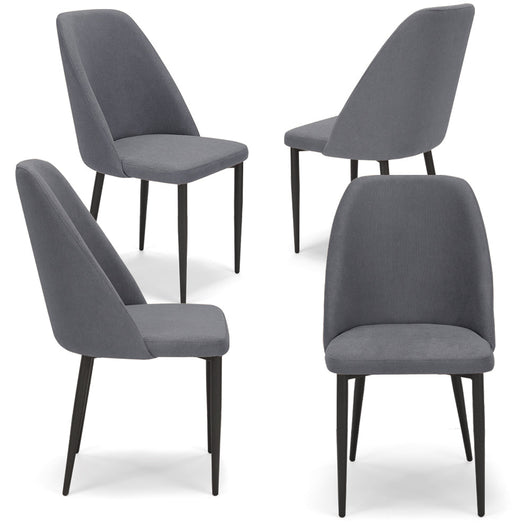 Set 4 sedie imbottite per sala da pranzo GIOVE, MADE IN ITALY, design moderno, rivestimento in tessuto morbido idrorepellente colore Grigio, gambe coniche robuste in metallo