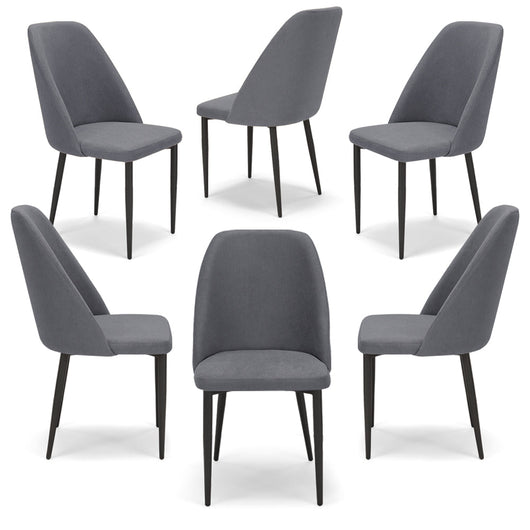 Set 6 sedie imbottite per sala da pranzo GIOVE, MADE IN ITALY, design moderno, rivestimento in tessuto morbido idrorepellente colore Grigio, gambe coniche robuste in metallo