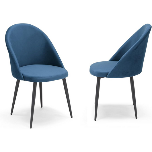 Set 2 sedie imbottite Lola, 100% Made in Italy, tessuto effetto vellutato antimacchia idrorepellente colore Blu Notte con gambe in metallo colore ghisa