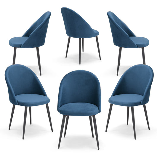 Set 6 sedie imbottite Lola, 100% Made in Italy, tessuto effetto vellutato antimacchia idrorepellente colore Blu Notte con gambe in metallo colore ghisa