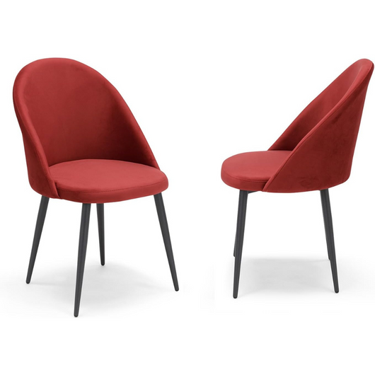 Set 2 sedie imbottite Lola, 100% Made in Italy, tessuto effetto vellutato antimacchia idrorepellente colore Rosso con gambe in metallo colore ghisa