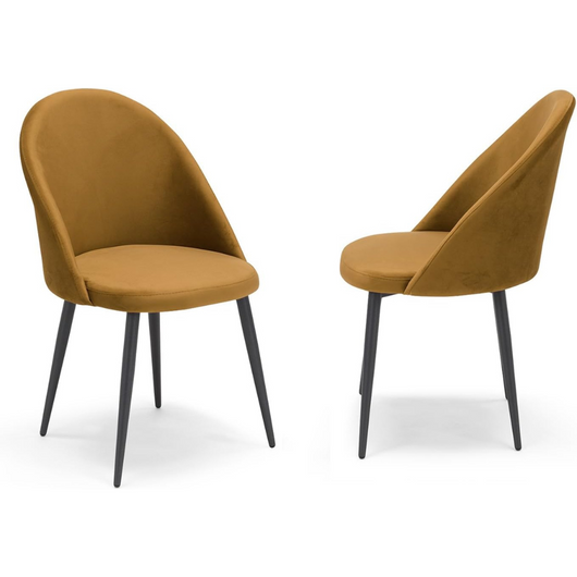 Set 2 sedie imbottite Lola, 100% Made in Italy, tessuto effetto vellutato antimacchia idrorepellente colore Senape con gambe in metallo colore ghisa