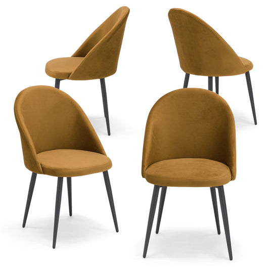 Set 4 sedie imbottite Lola, 100% Made in Italy, tessuto effetto vellutato antimacchia idrorepellente colore Senape con gambe in metallo colore ghisa