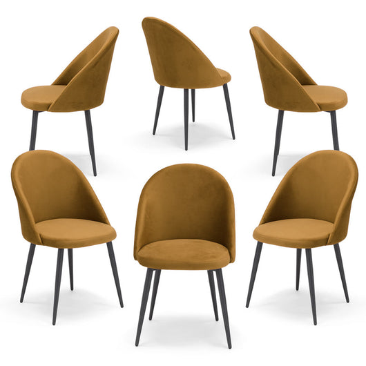 Set 6 sedie imbottite Lola, 100% Made in Italy, tessuto effetto vellutato antimacchia idrorepellente colore Senape con gambe in metallo colore ghisa
