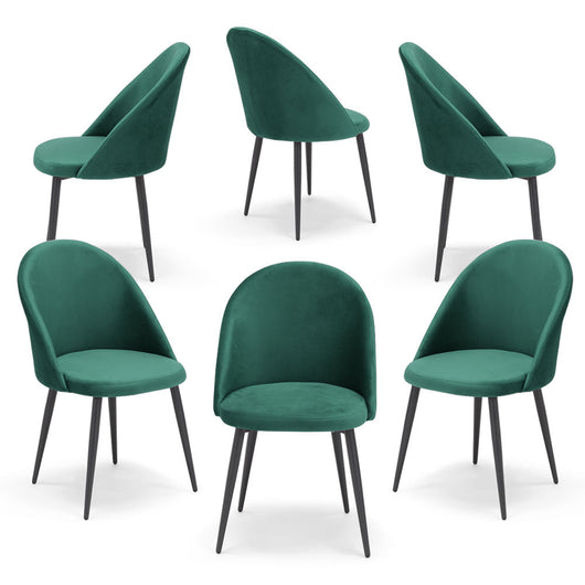Set 6 sedie imbottite Lola, 100% Made in Italy, tessuto effetto vellutato antimacchia idrorepellente colore Verde Smeraldo con gambe in metallo colore ghisa