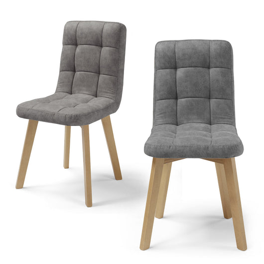 Set 2 sedie Imbottite LORY, struttura robusta in legno, ideale per sala da pranzo, soggiorno, ufficio, sale d'attesa, tessuto trapuntato a quadri colore Grigio, Design moderno