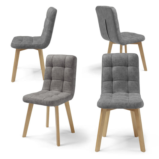 Set 4 sedie Imbottite LORY, struttura robusta in legno, ideale per sala da pranzo, soggiorno, ufficio, sale d'attesa, tessuto trapuntato a quadri colore Grigio, Design moderno