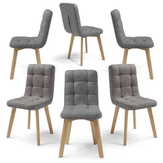 Set 6 sedie Imbottite LORY, struttura robusta in legno, ideale per sala da pranzo, soggiorno, ufficio, sale d'attesa, tessuto trapuntato a quadri colore Grigio, Design moderno