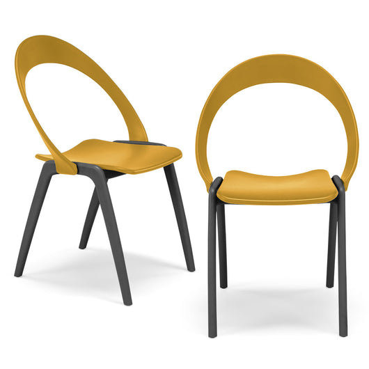 Set 2 sedie in tecnopolimero Orchidea colore Senape, 100% MADE IN ITALY, gambe Antracite, impilabile, design moderno ideale per sala da pranzo, cucina, soggiorno, ufficio, camera per bambini