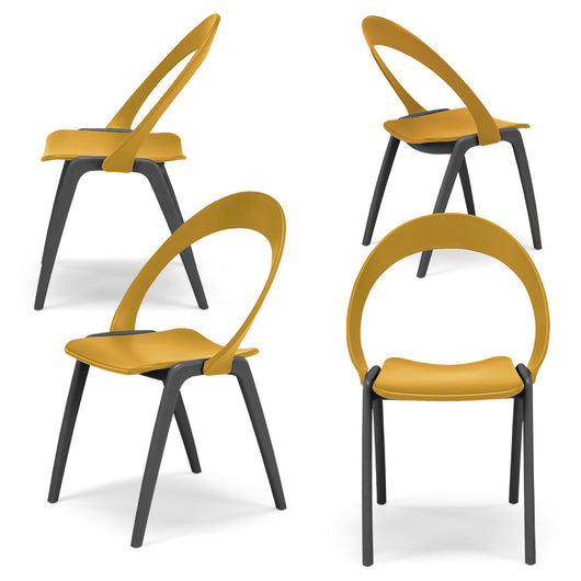 Set 4 sedie in tecnopolimero Orchidea colore Senape, 100% MADE IN ITALY, gambe Antracite, impilabile, design moderno ideale per sala da pranzo, cucina, soggiorno, ufficio, camera per bambini