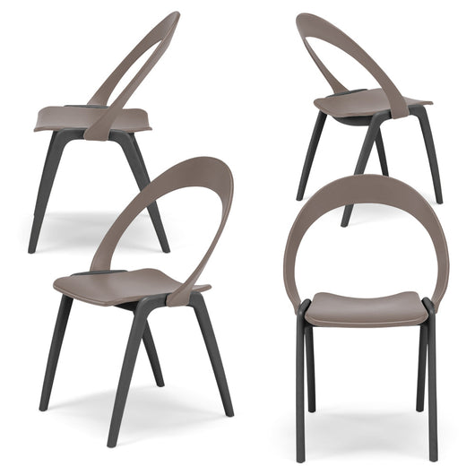 Set 4 sedie in tecnopolimero Orchidea colore Tortora, 100% MADE IN ITALY, gambe Antracite, impilabile, design moderno ideale per sala da pranzo, cucina, soggiorno, ufficio, camera per bambini