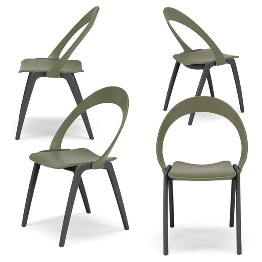 Set 4 sedie in tecnopolimero Orchidea colore Verde Oliva, 100% MADE IN ITALY, gambe Antracite, impilabile, design moderno ideale per sala da pranzo, cucina, soggiorno, ufficio, camera per bambini