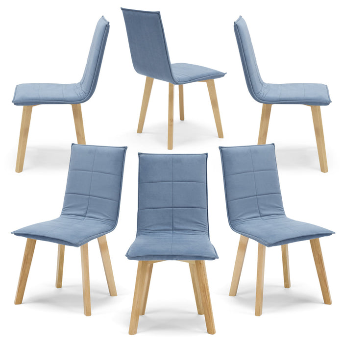 Set 6 sedie Imbottite MARILU', struttura robusta in legno, ideale per sala da pranzo, soggiorno, ufficio, sale d'attesa, tessuto trapuntato a rettangoli colore Carta da Zucchero, Design moderno