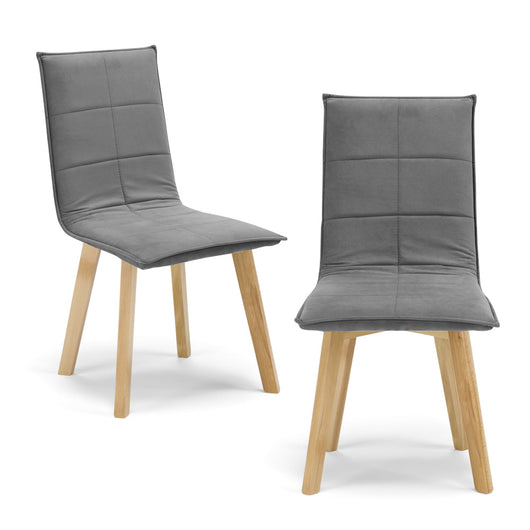Set 2 sedie Imbottite MARILU', struttura robusta in legno, ideale per sala da pranzo, soggiorno, ufficio, sale d'attesa, tessuto trapuntato a rettangoli colore Grigio, Design moderno