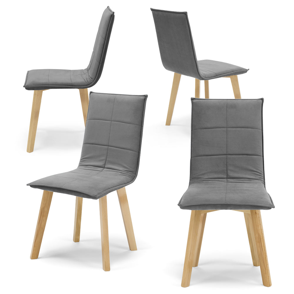 Set 4 sedie Imbottite MARILU', struttura robusta in legno, ideale per sala da pranzo, soggiorno, ufficio, sale d'attesa, tessuto trapuntato a rettangoli colore Grigio, Design moderno