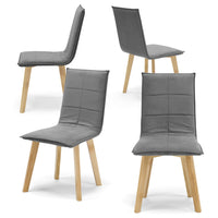 Set 4 sedie Imbottite MARILU', struttura robusta in legno, ideale per sala da pranzo, soggiorno, ufficio, sale d'attesa, tessuto trapuntato a rettangoli colore Grigio, Design moderno