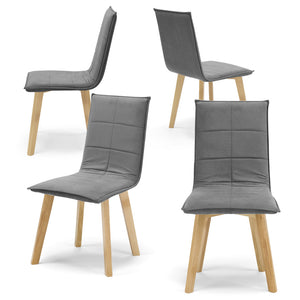 Set 4 sedie Imbottite MARILU', struttura robusta in legno, ideale per sala da pranzo, soggiorno, ufficio, sale d'attesa, tessuto trapuntato a rettangoli colore Grigio, Design moderno