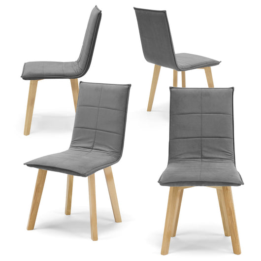 Set 4 sedie Imbottite MARILU', struttura robusta in legno, ideale per sala da pranzo, soggiorno, ufficio, sale d'attesa, tessuto trapuntato a rettangoli colore Grigio, Design moderno