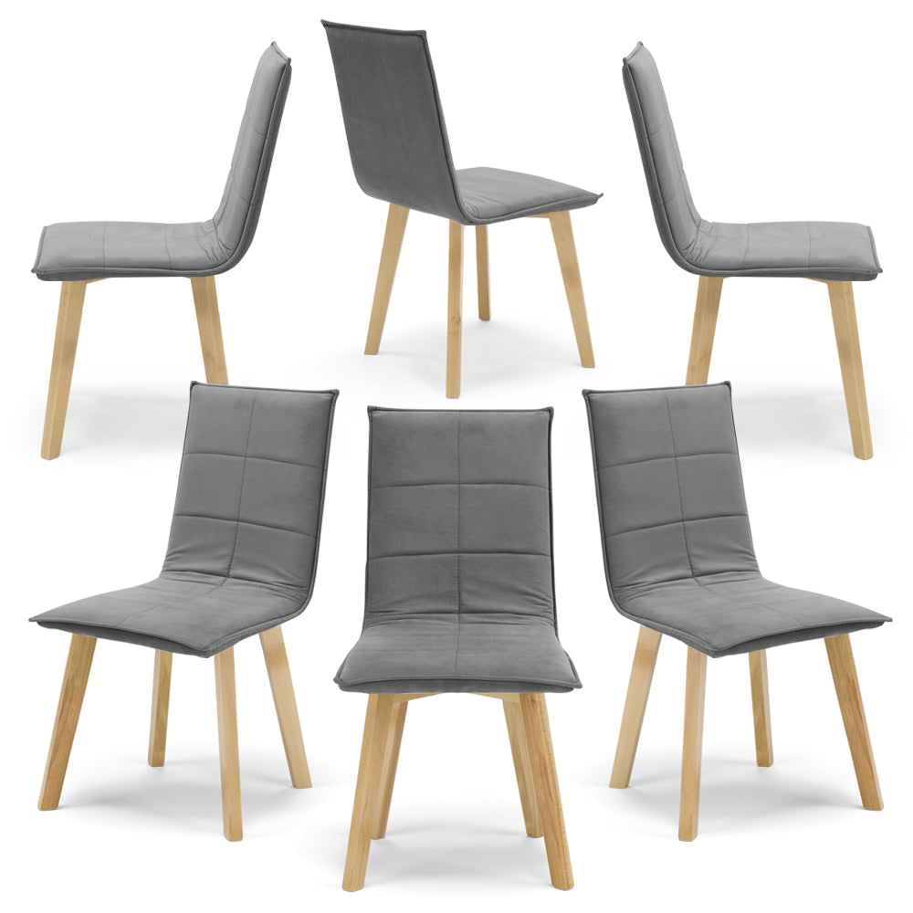 Set 6 sedie Imbottite MARILU', struttura robusta in legno, ideale per sala da pranzo, soggiorno, ufficio, sale d'attesa, tessuto trapuntato a rettangoli colore Grigio, Design moderno