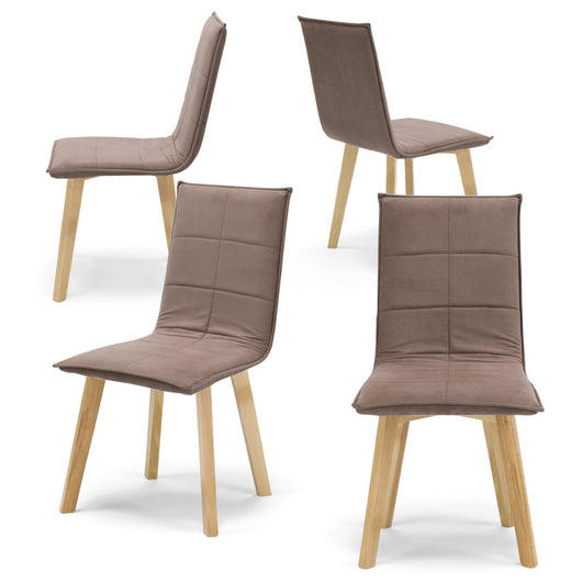 Set 4 sedie Imbottite MARILU', struttura robusta in legno, ideale per sala da pranzo, soggiorno, ufficio, sale d'attesa, tessuto trapuntato a rettangoli colore Moka Vintage, Design moderno