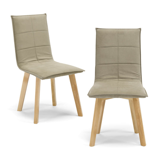 Set 2 sedie Imbottite MARILU', struttura robusta in legno, ideale per sala da pranzo, soggiorno, ufficio, sale d'attesa, tessuto trapuntato a rettangoli colore Tortora, Design moderno