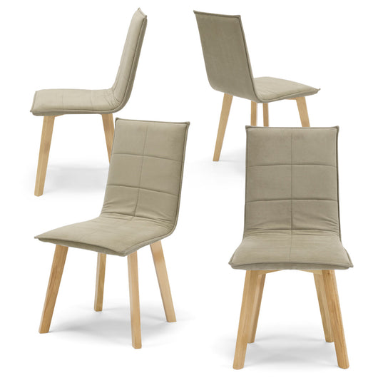 Set 4 sedie Imbottite MARILU', struttura robusta in legno, ideale per sala da pranzo, soggiorno, ufficio, sale d'attesa, tessuto trapuntato a rettangoli colore Tortora, Design moderno