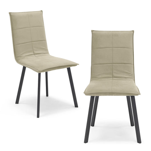 Set 2 sedie Imbottite MARILU', Base quadra in metallo, ideale per sala da pranzo, soggiorno, ufficio, sale d'attesa, tessuto trapuntato a rettangoli colore Camel Vintage, Design moderno