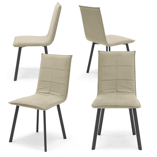 Set 4 sedie Imbottite MARILU', Base quadra in metallo, ideale per sala da pranzo, soggiorno, ufficio, sale d'attesa, tessuto trapuntato a rettangoli colore Camel Vintage, Design moderno