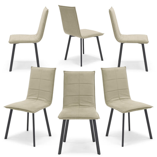 Set 6 sedie Imbottite MARILU', Base quadra in metallo, ideale per sala da pranzo, soggiorno, ufficio, sale d'attesa, tessuto trapuntato a rettangoli colore Camel Vintage, Design moderno