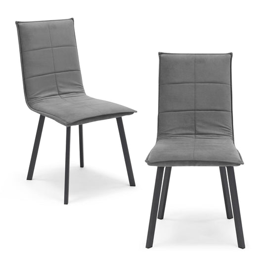 Set 2 sedie Imbottite MARILU', Base quadra in metallo, ideale per sala da pranzo, soggiorno, ufficio, sale d'attesa, tessuto trapuntato a rettangoli colore Grigio, Design moderno