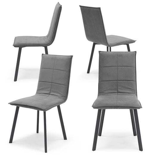 Set 4 sedie Imbottite MARILU', Base quadra in metallo, ideale per sala da pranzo, soggiorno, ufficio, sale d'attesa, tessuto trapuntato a rettangoli colore Grigio, Design moderno