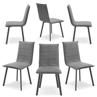 Set 6 sedie Imbottite MARILU', Base quadra in metallo, ideale per sala da pranzo, soggiorno, ufficio, sale d'attesa, tessuto trapuntato a rettangoli colore Grigio, Design moderno
