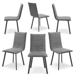Set 6 sedie Imbottite MARILU', Base quadra in metallo, ideale per sala da pranzo, soggiorno, ufficio, sale d'attesa, tessuto trapuntato a rettangoli colore Grigio, Design moderno