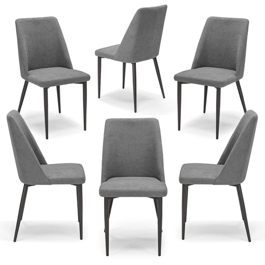 Set 6 sedie imbottite per sala da pranzo ALEXIA, 100% MADE IN ITALY, design moderno, rivestimento in tessuto morbido idrorepellente colore Grigio, gambe coniche robuste in metallo