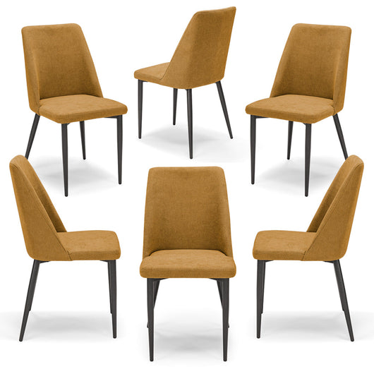 Set 6 sedie imbottite per sala da pranzo ALEXIA, 100% MADE IN ITALY, design moderno, rivestimento in tessuto morbido idrorepellente colore Mango, gambe coniche robuste in metallo