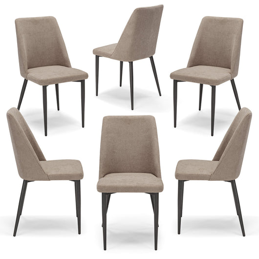 Set 6 sedie imbottite per sala da pranzo ALEXIA, 100% MADE IN ITALY, design moderno, rivestimento in tessuto morbido idrorepellente colore Tortora, gambe coniche robuste in metallo