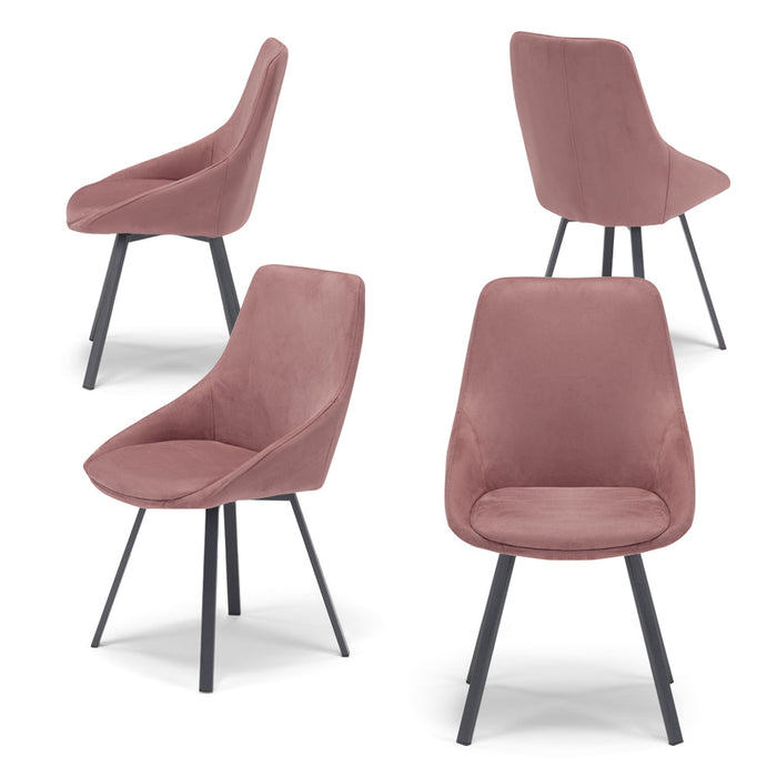 Set 4 sedie imbottita per sala da pranzo ASIA, design moderno, gambe in metallo finitura antracite, rivestimento in tessuto idrorepellente effetto scamosciato colore Ambra