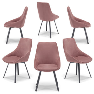 Set 6 sedie imbottita per sala da pranzo ASIA, design moderno, gambe in metallo finitura antracite, rivestimento in tessuto idrorepellente effetto scamosciato colore Ambra